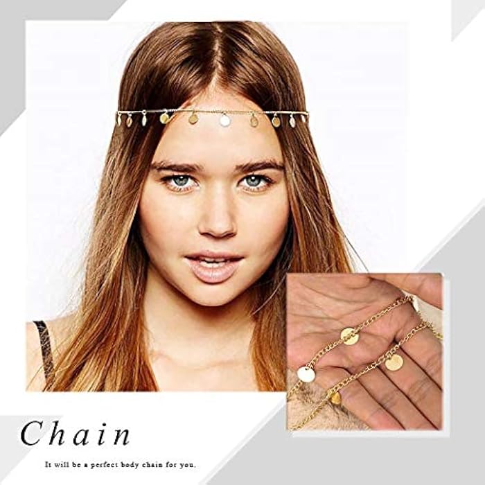 Woeoe Vintage Gold Head Chain Tassel Forehead Headbands Sequins Festival Headpiece Jewelry for Women and Girls (gold 1) - Image 3